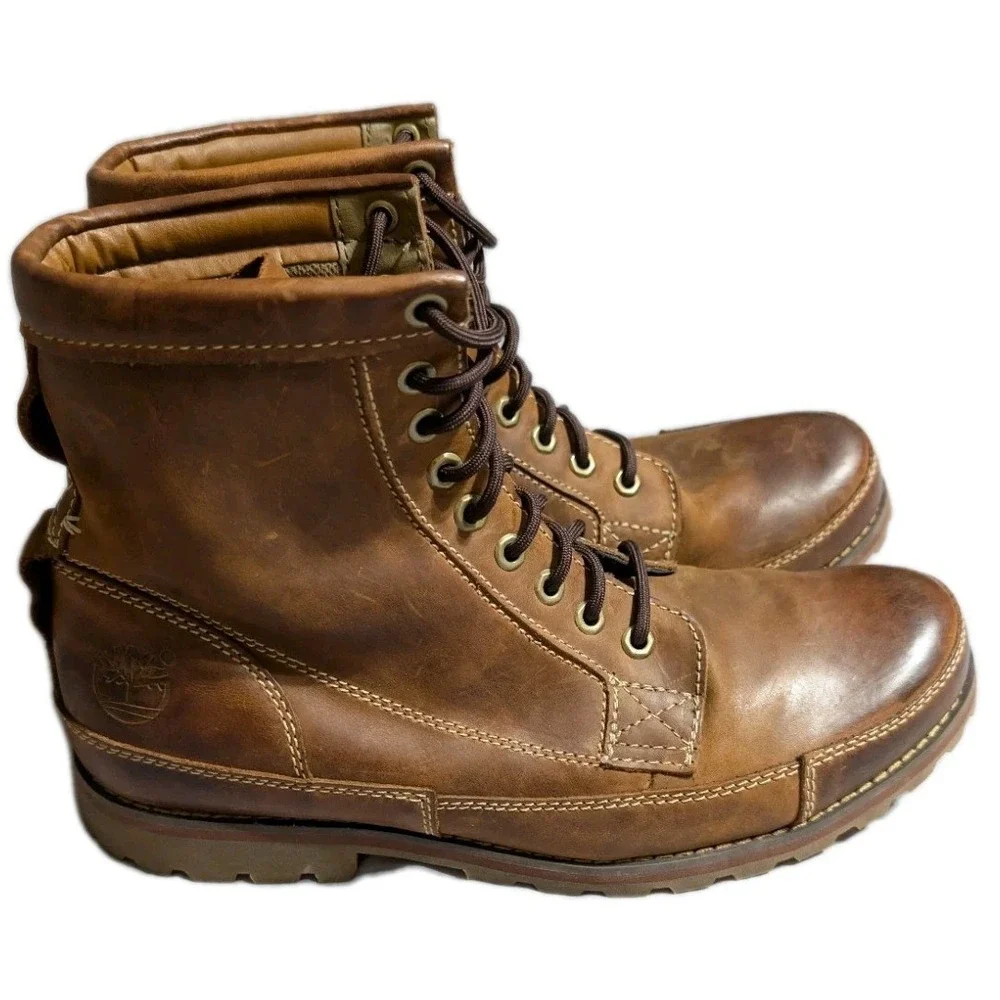 Timberland Originals‎ Mid Boots Mens 12 Brown Leather Waterproof Lace Up 15551